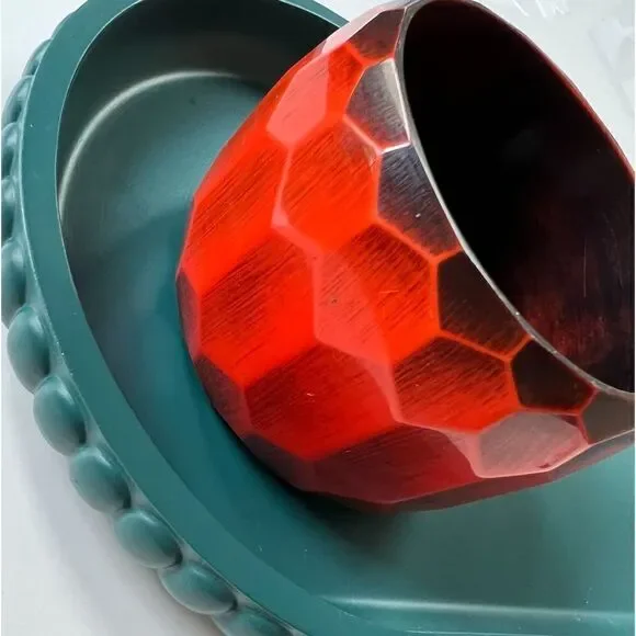 Ginormous Vintage 1970s Bakelite Beveled Black and Orange Bangle Bracelet - Picture 2 of 4